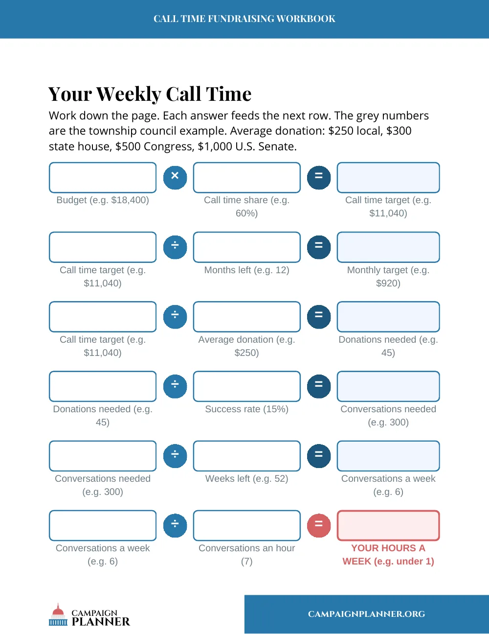Workbook page: Your Weekly Call Time