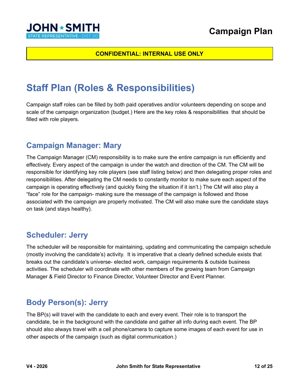 Worked example: a filled-in staff plan