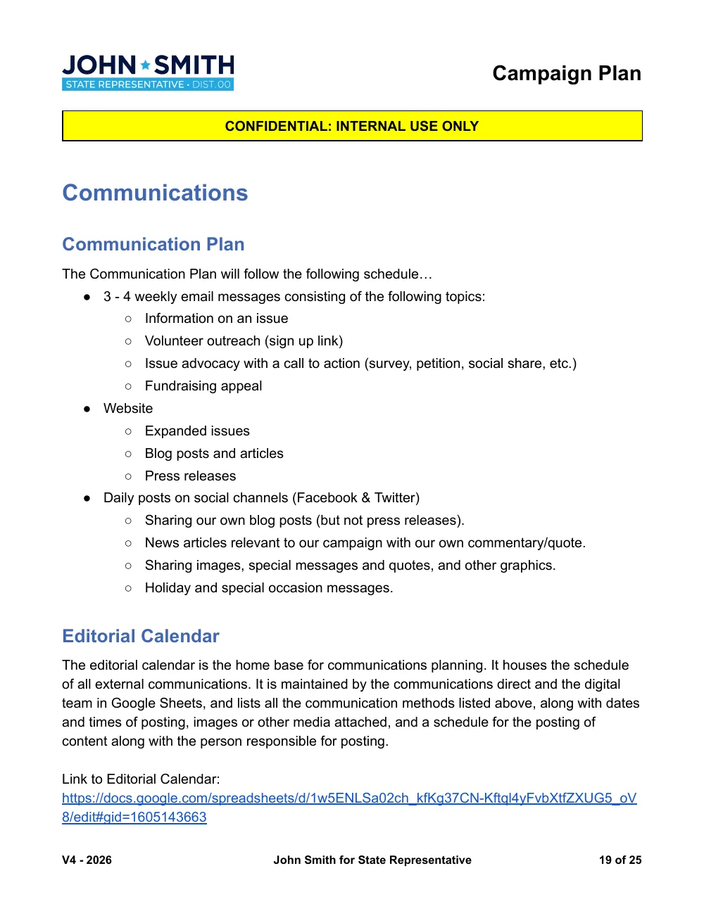 Worked example: a state-house campaign's communication plan