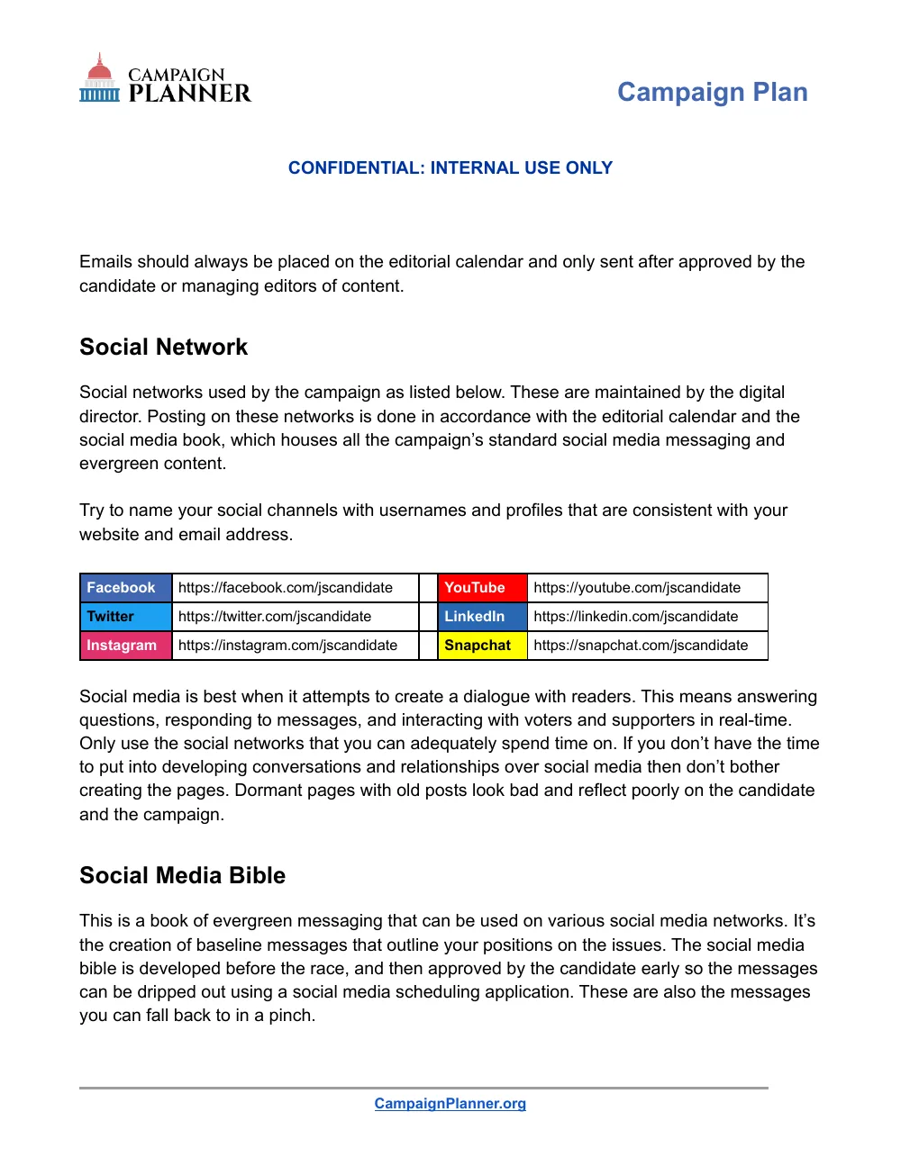 Template page: Social Network and Social Media Bible