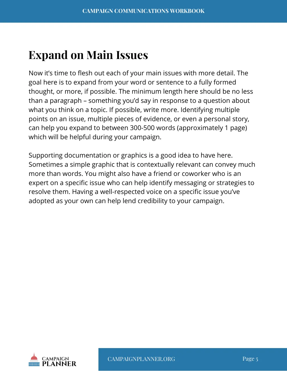 Workbook page: Expand on Main Issues