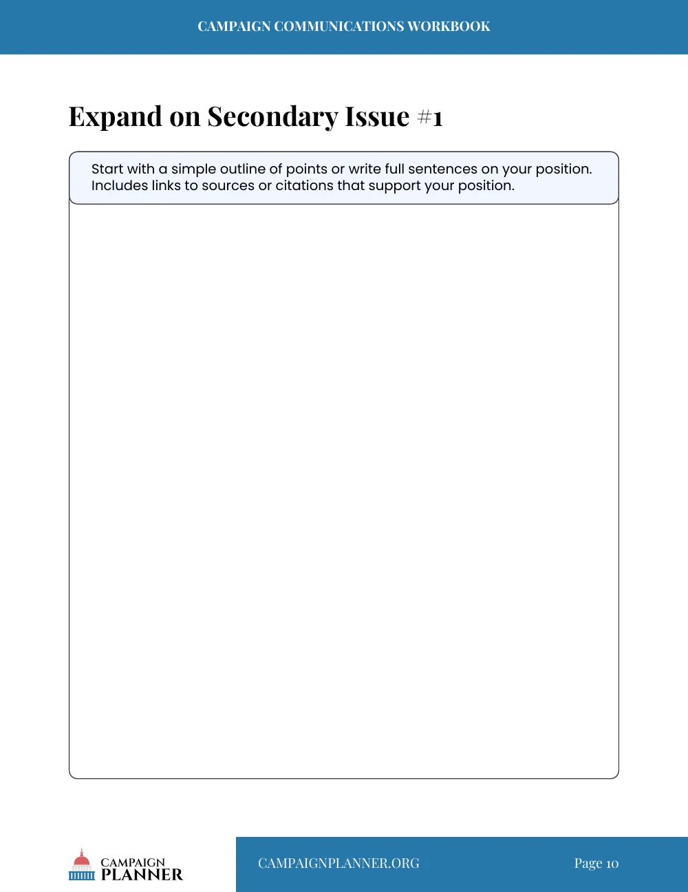 Workbook page: Expand on Secondary Issue
