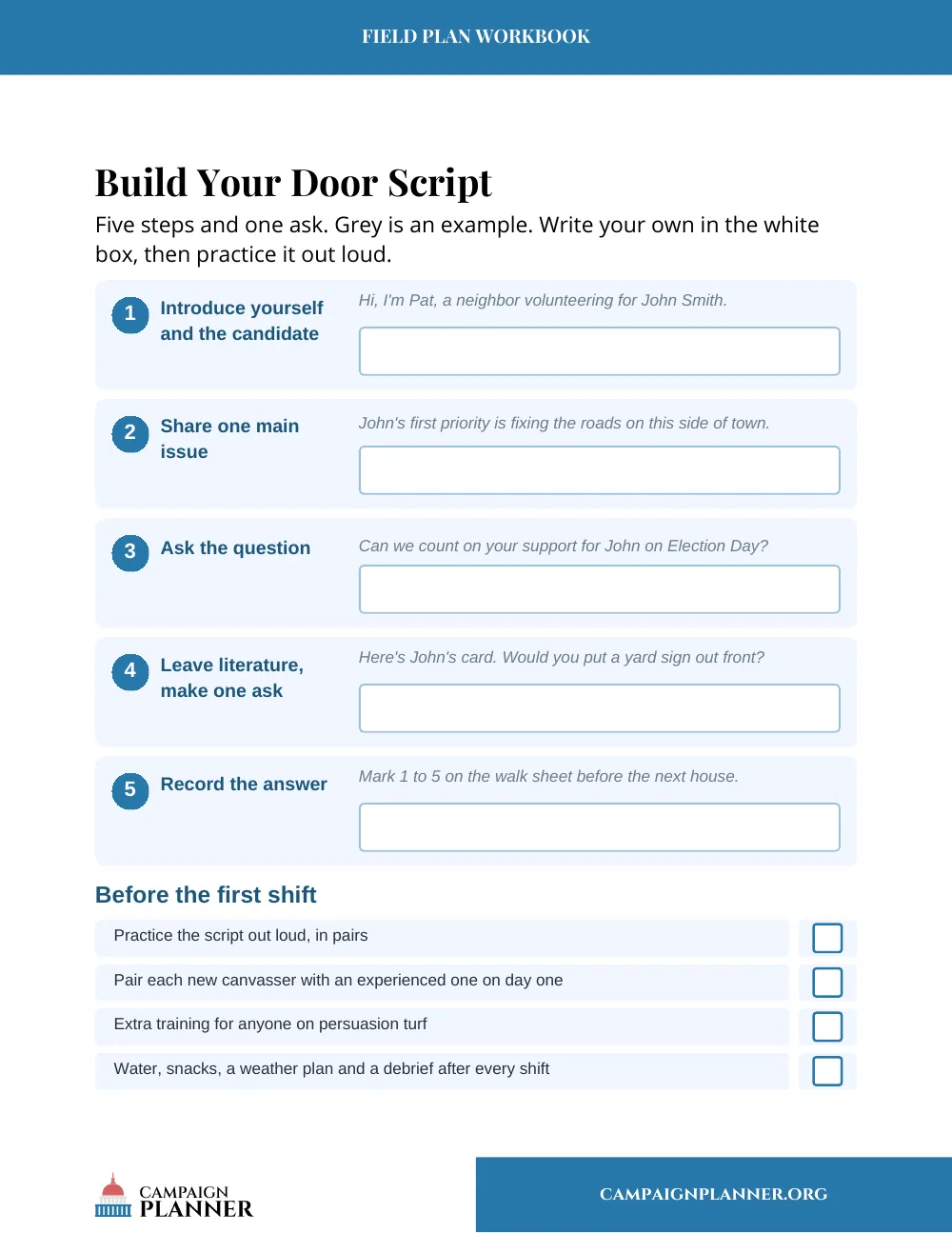 Workbook page: Build Your Door Script