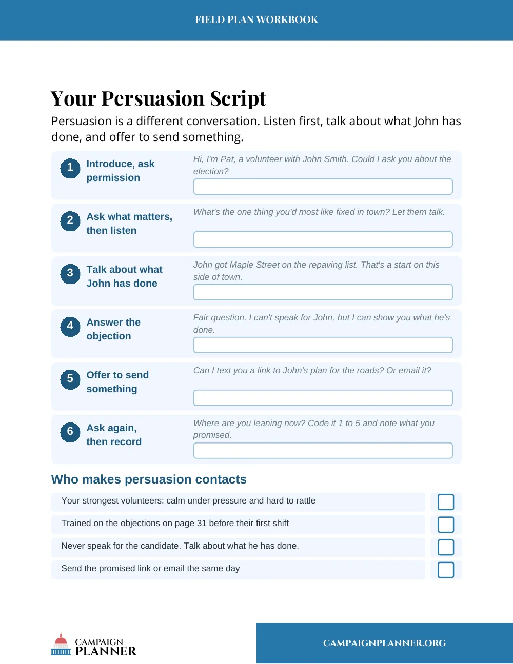 Workbook page: Your Persuasion Script