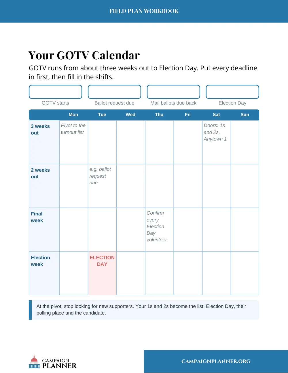 Workbook page: Your GOTV Calendar