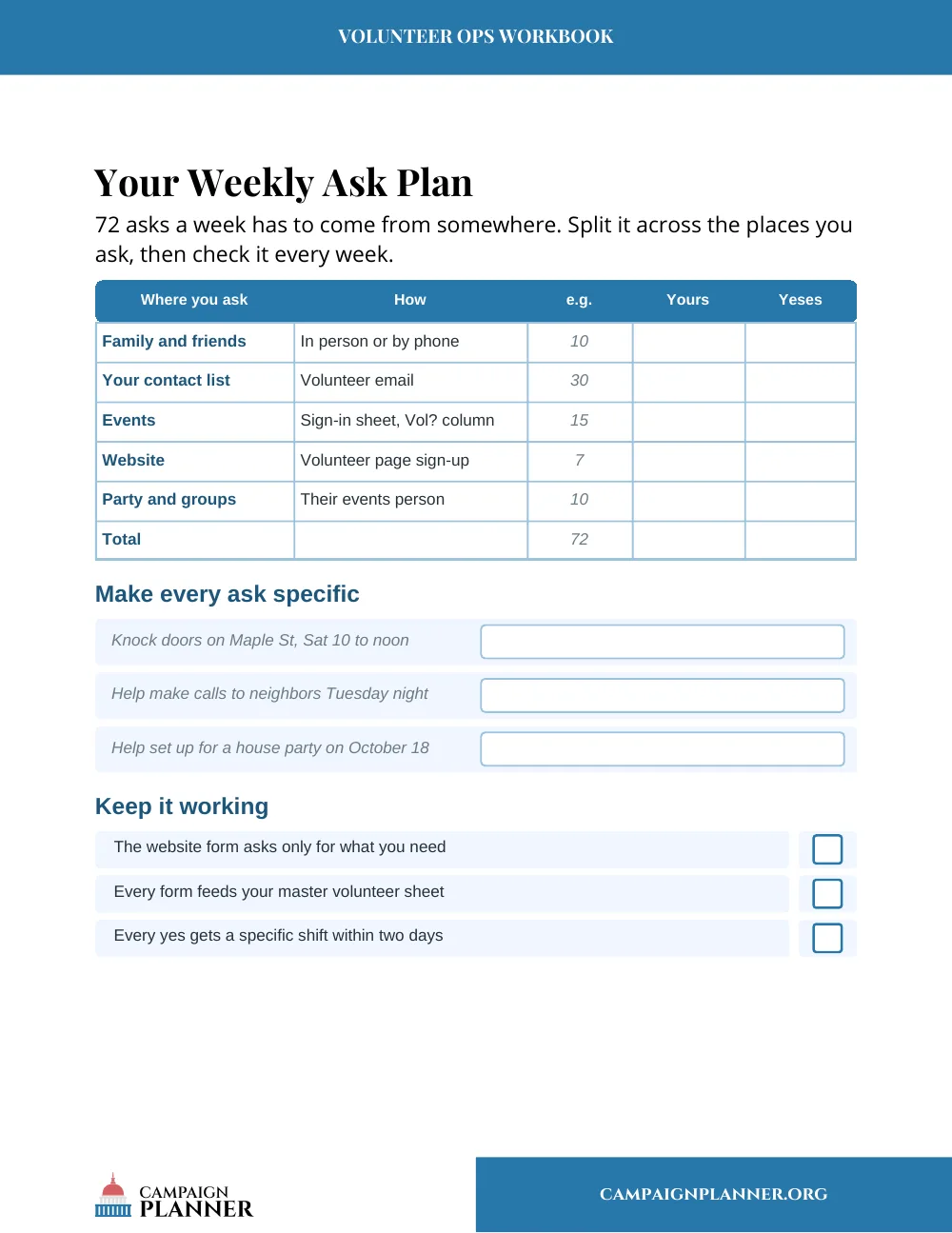 Workbook page: Your Weekly Ask Plan