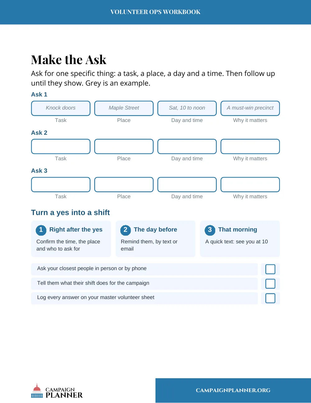 Workbook page: Make the Ask