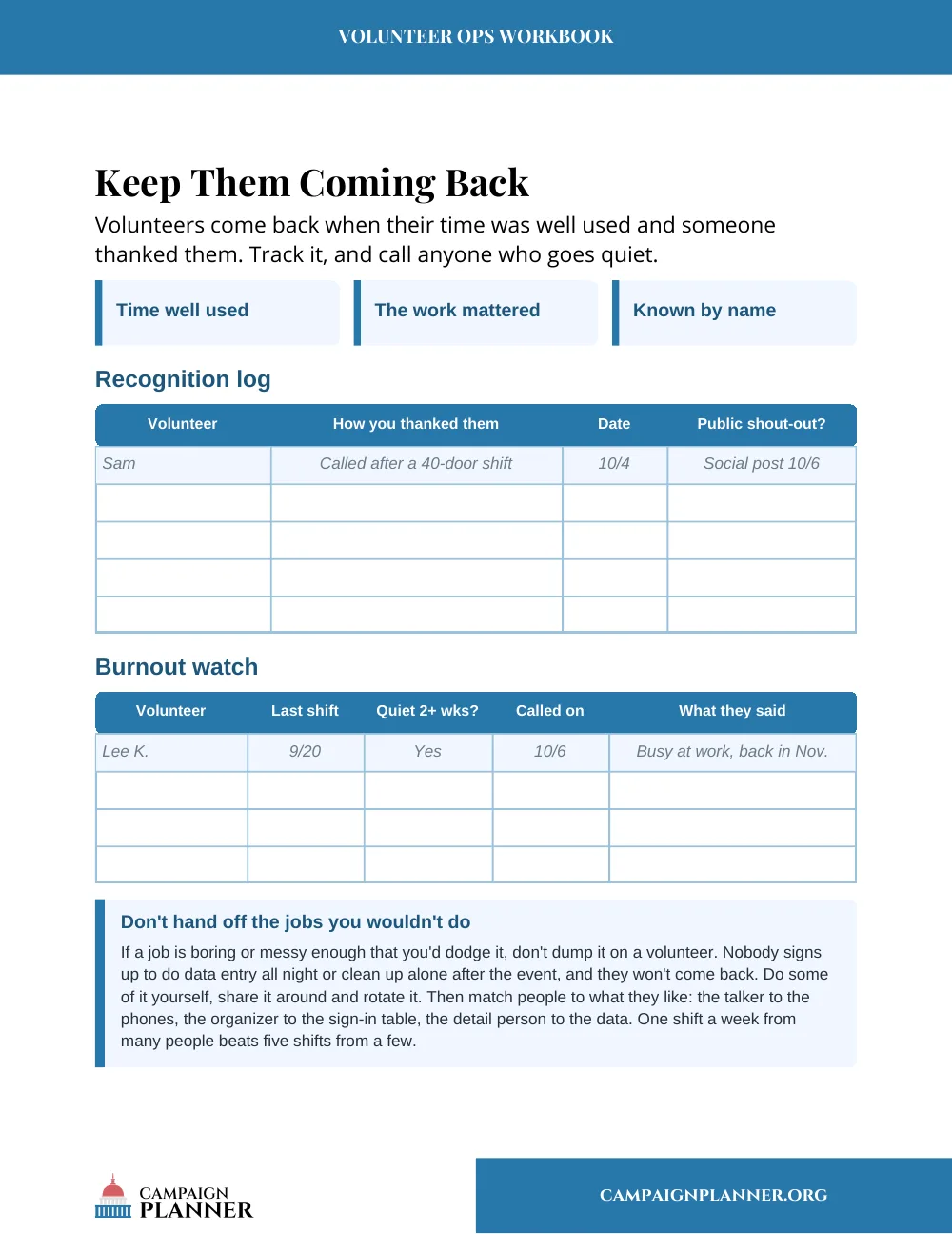 Workbook page: Keep Them Coming Back
